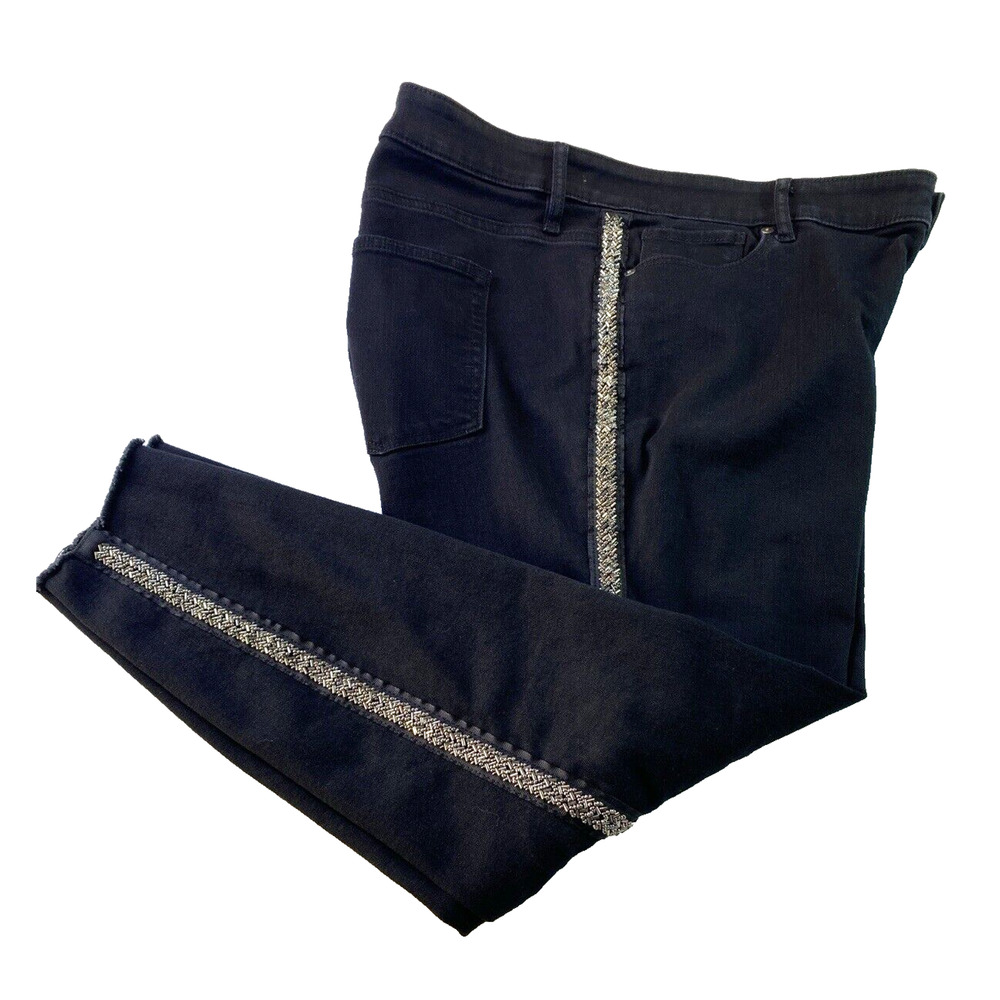 The Loft Plus Size Silver Beaded Black Modern Skinny Denim Jeans Women's Size 18